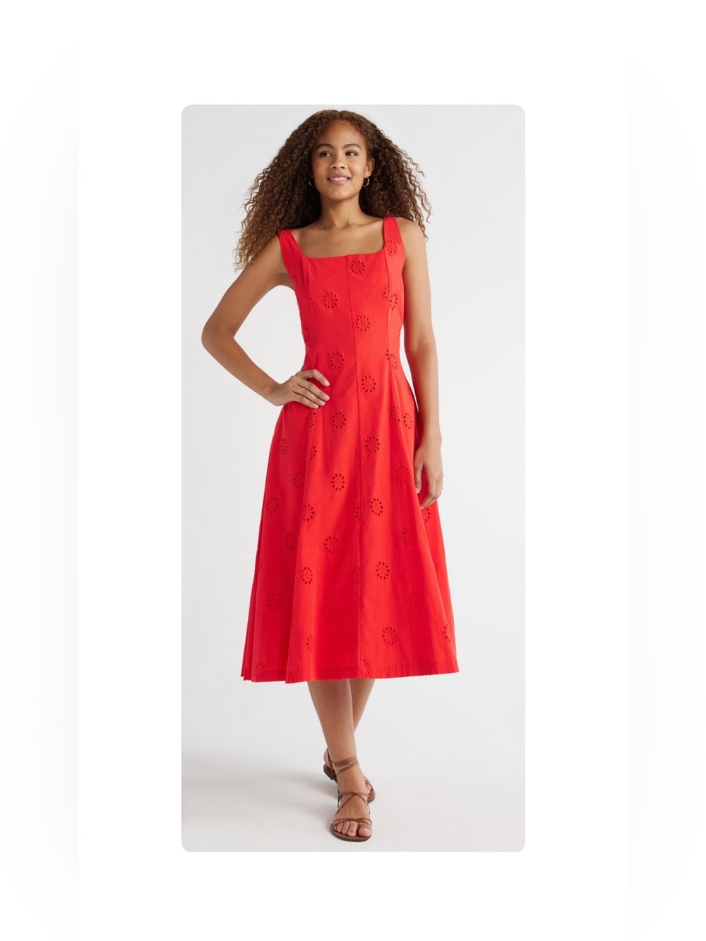 Free Assembly Women's Sleeveless Cotton Eyelet Panel Midi Dress